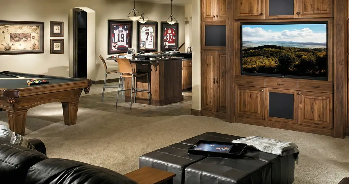finished basement remodeling project transforming a basement into a comfortable living space in Chicago, IL