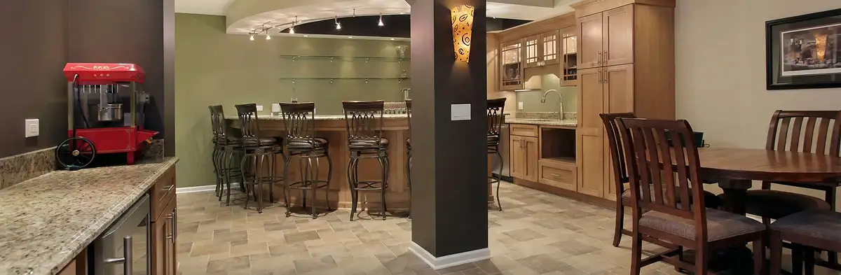 modern basement remodeling with custom finishes and open layout in a home in Chicago, IL