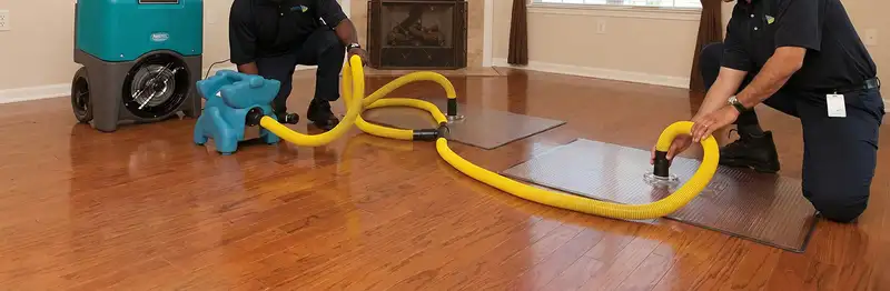 emergency water removal technicians extracting standing water from a home using professional equipment in Chicago, IL