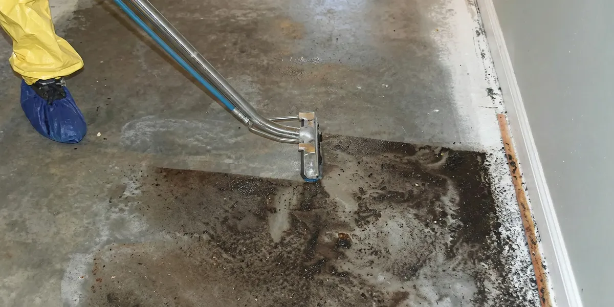 sewage removal technicians extracting contaminated wastewater from a residential floor in Chicago, IL