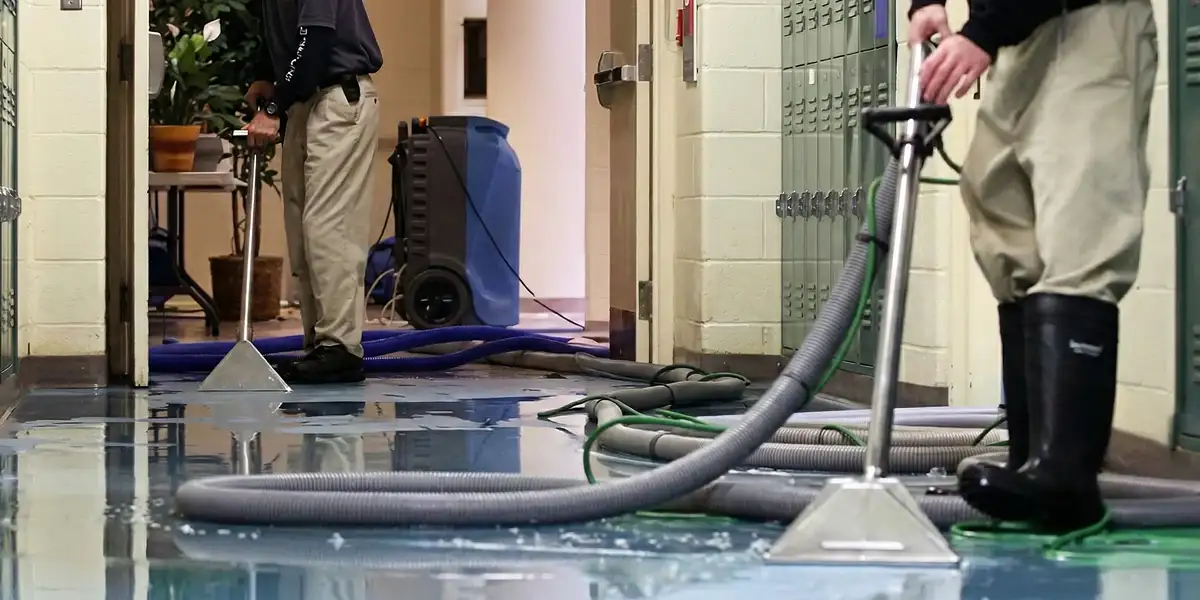 water damage restoration technicians performing professional water extraction inside a property in Chicago, IL